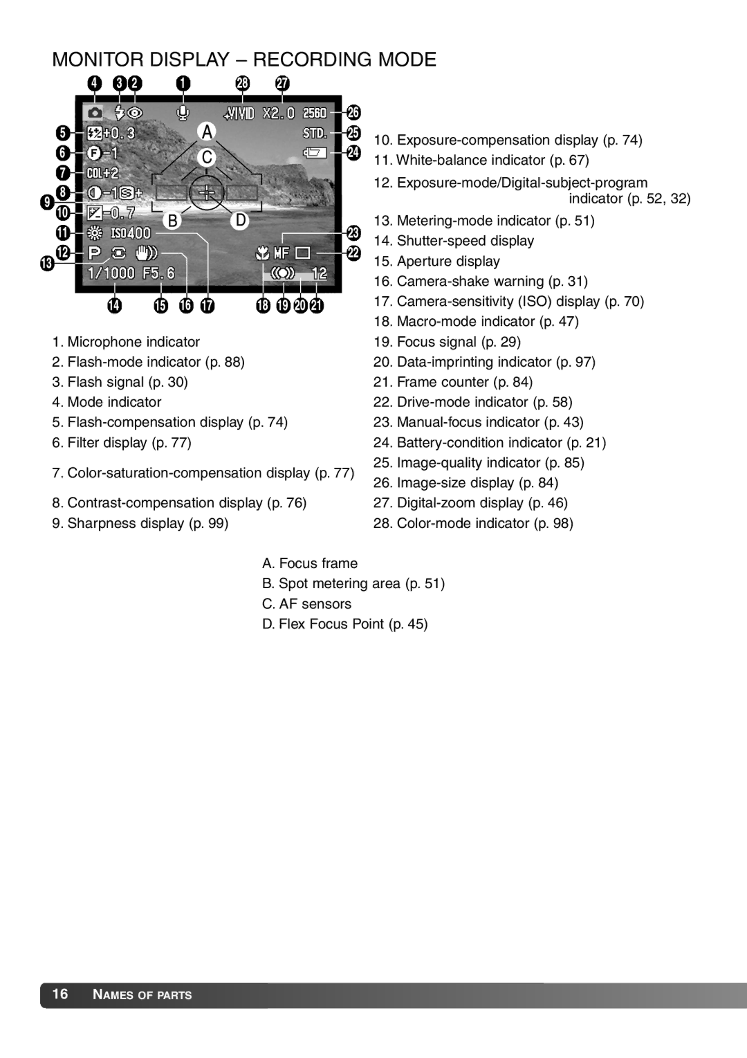 Konica Minolta 7Hi instruction manual Monitor Display Recording Mode 