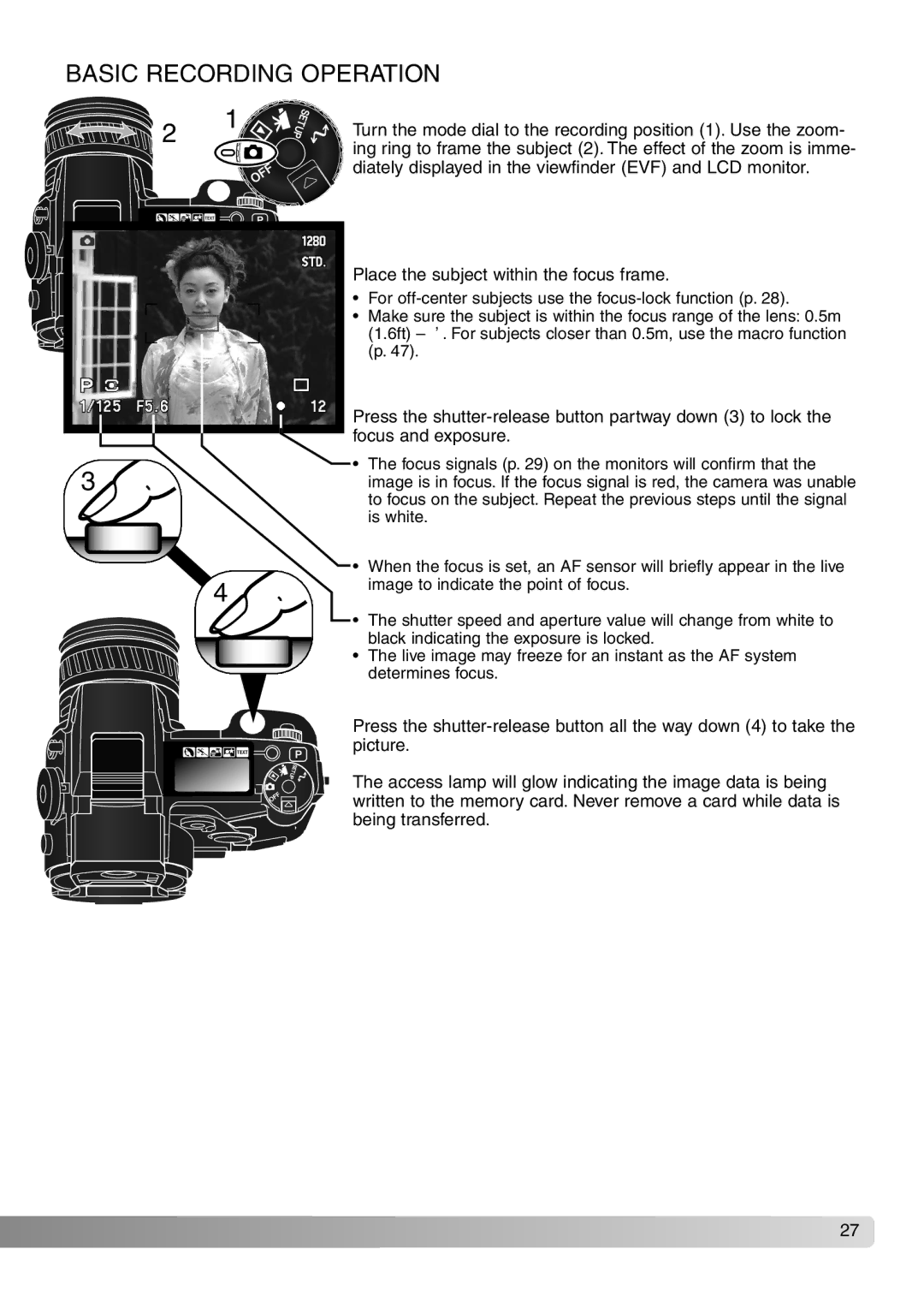 Konica Minolta 7Hi instruction manual Basic Recording Operation 