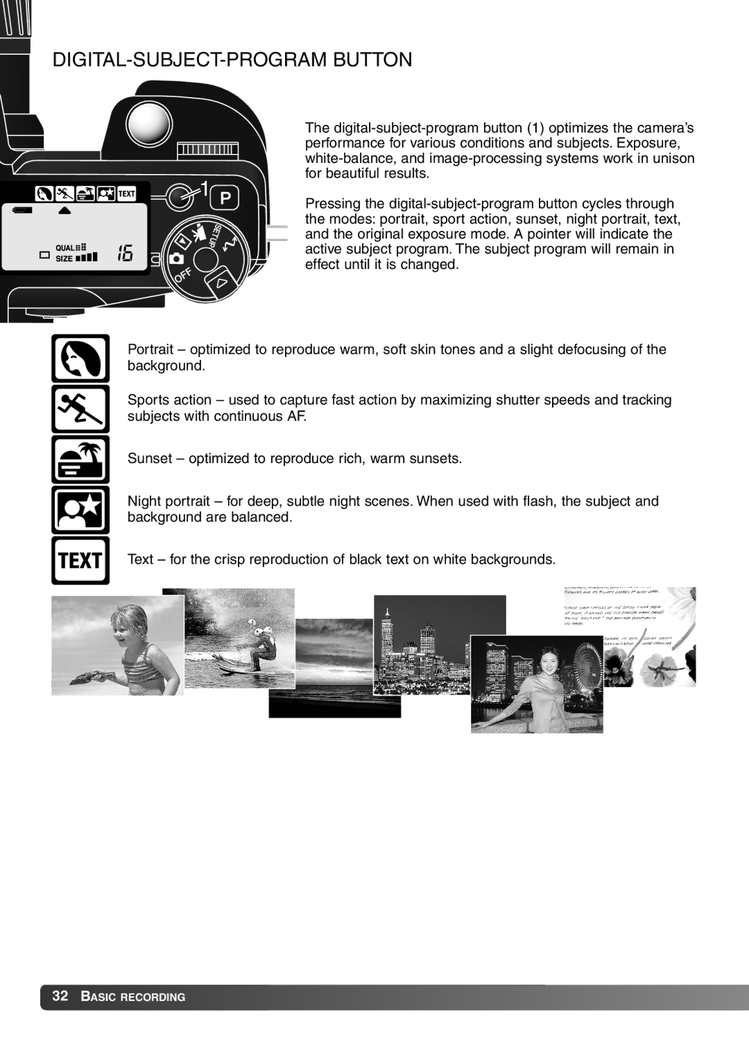 Konica Minolta 7Hi instruction manual DIGITAL-SUBJECT-PROGRAM Button 