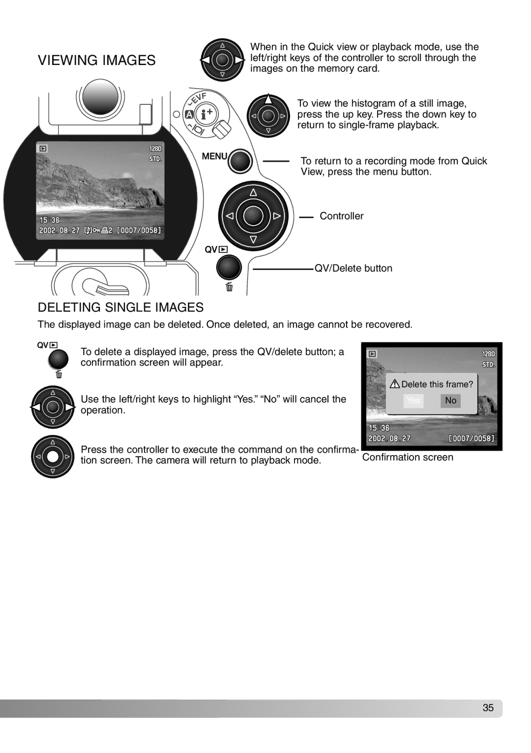 Konica Minolta 7Hi instruction manual Viewing Images, Deleting Single Images 