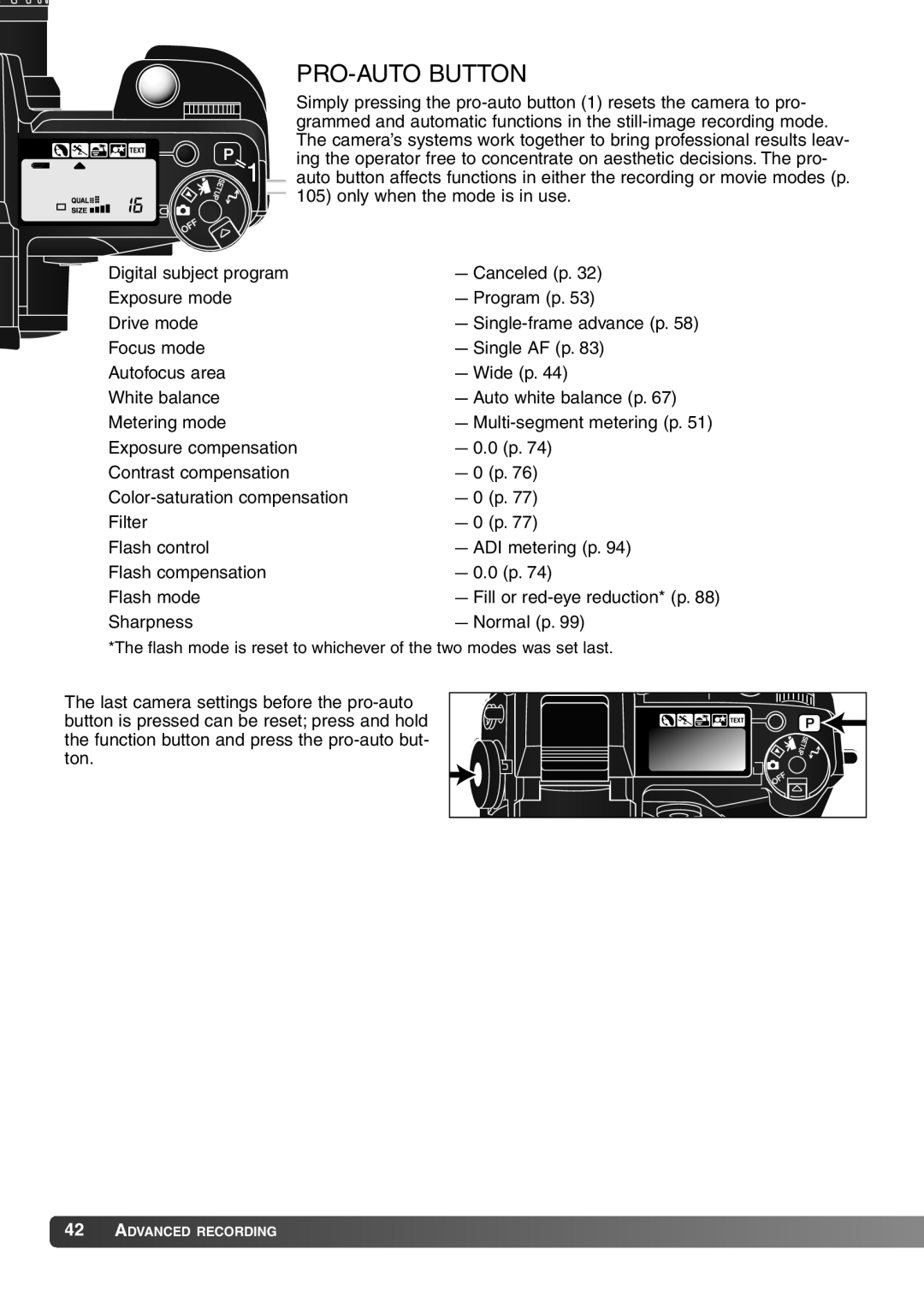 Konica Minolta 7Hi instruction manual PRO-AUTO Button 