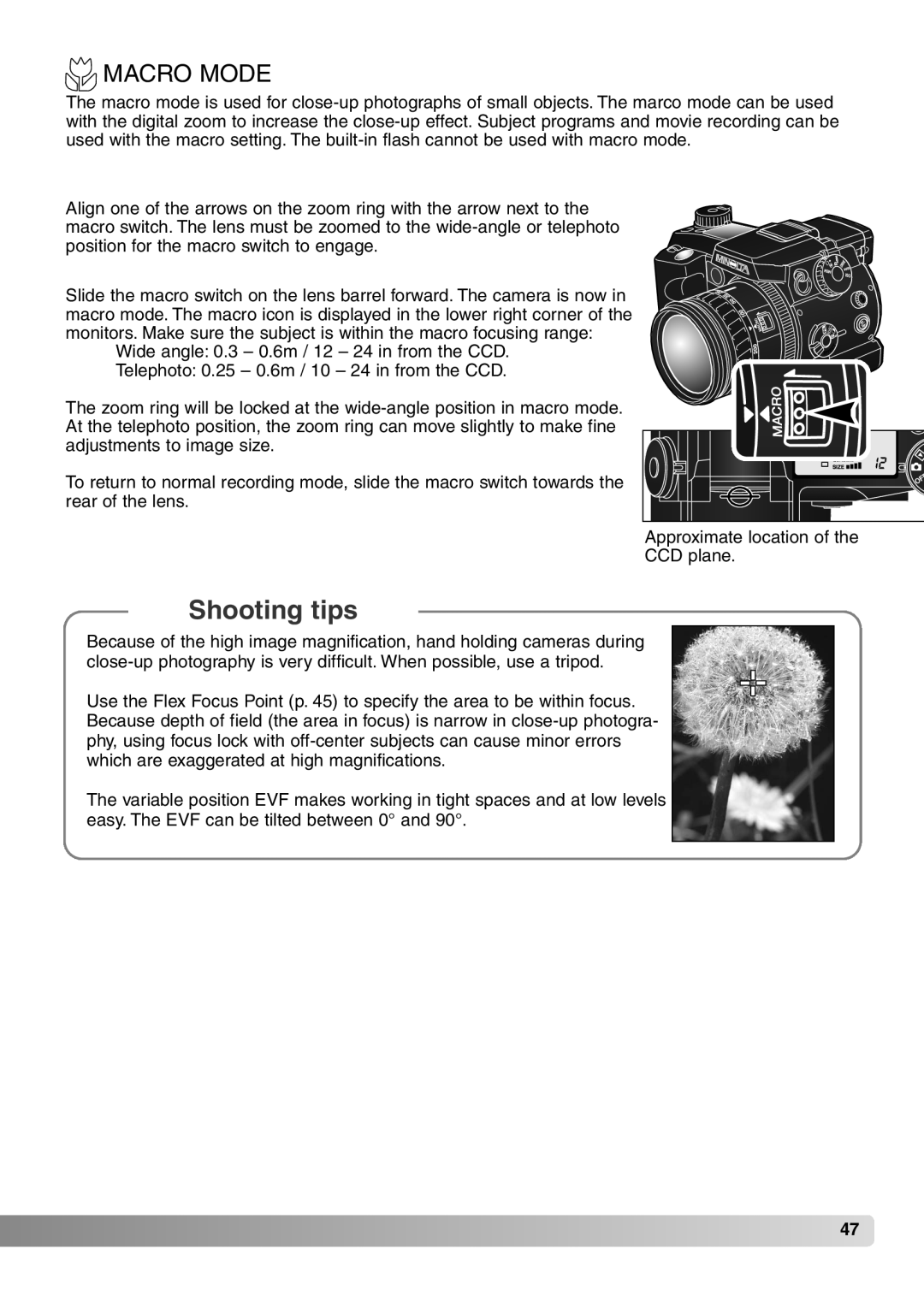 Konica Minolta 7Hi instruction manual Macro Mode 