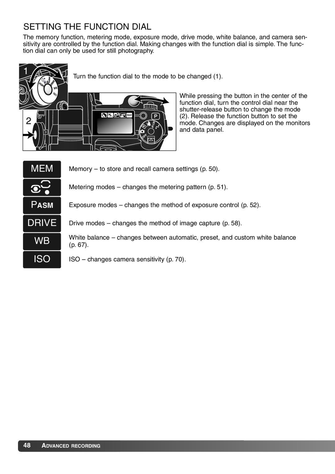 Konica Minolta 7Hi instruction manual Drive ISO, Setting the Function Dial 