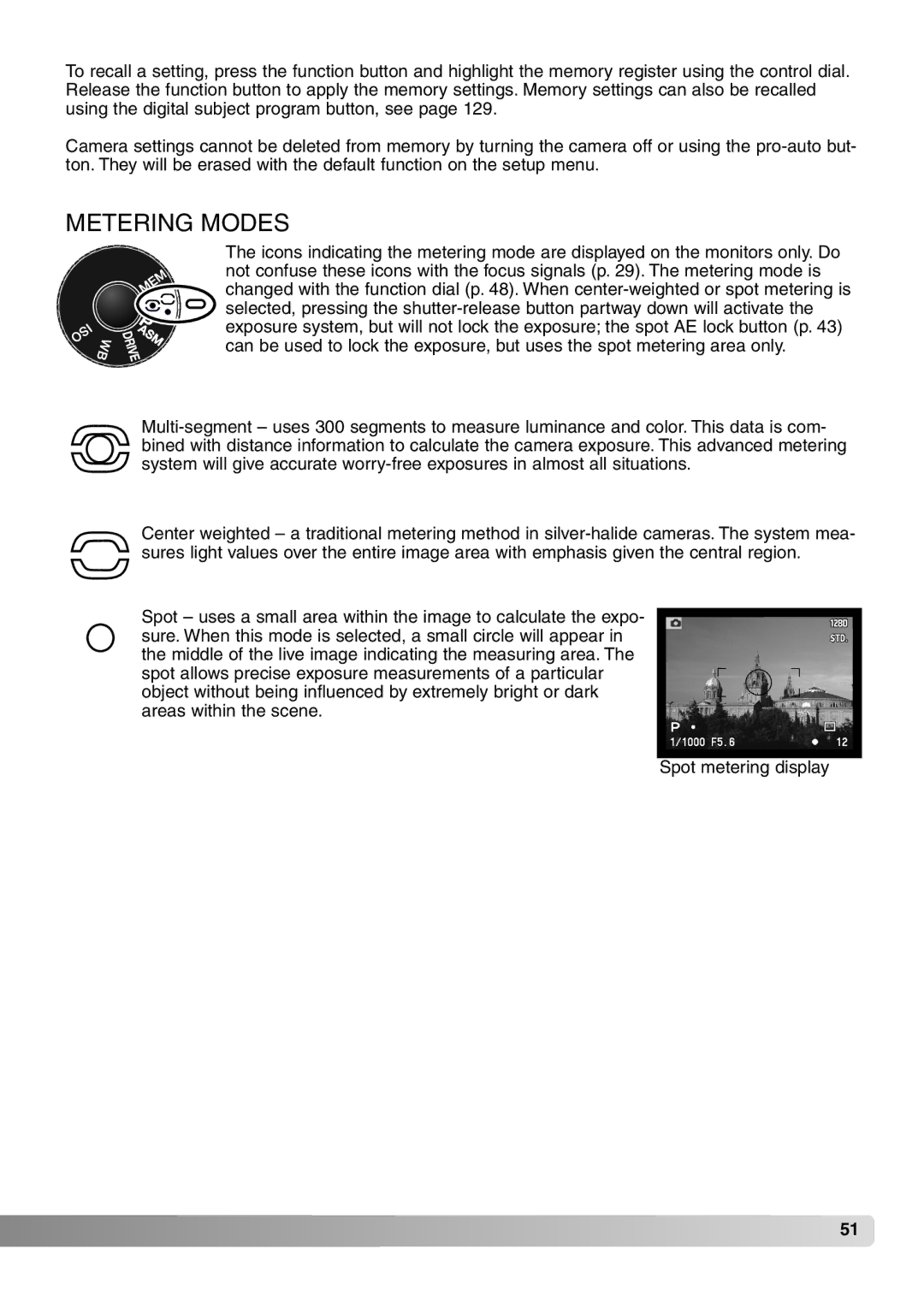Konica Minolta 7Hi instruction manual Metering Modes 