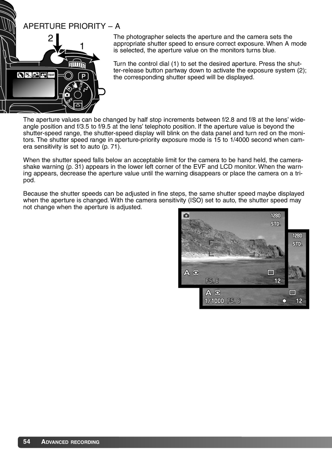 Konica Minolta 7Hi instruction manual Aperture Priority a 