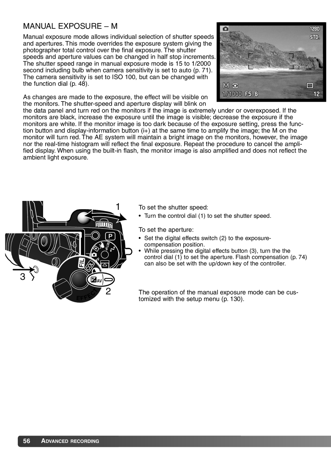 Konica Minolta 7Hi instruction manual Manual Exposure M, To set the aperture 