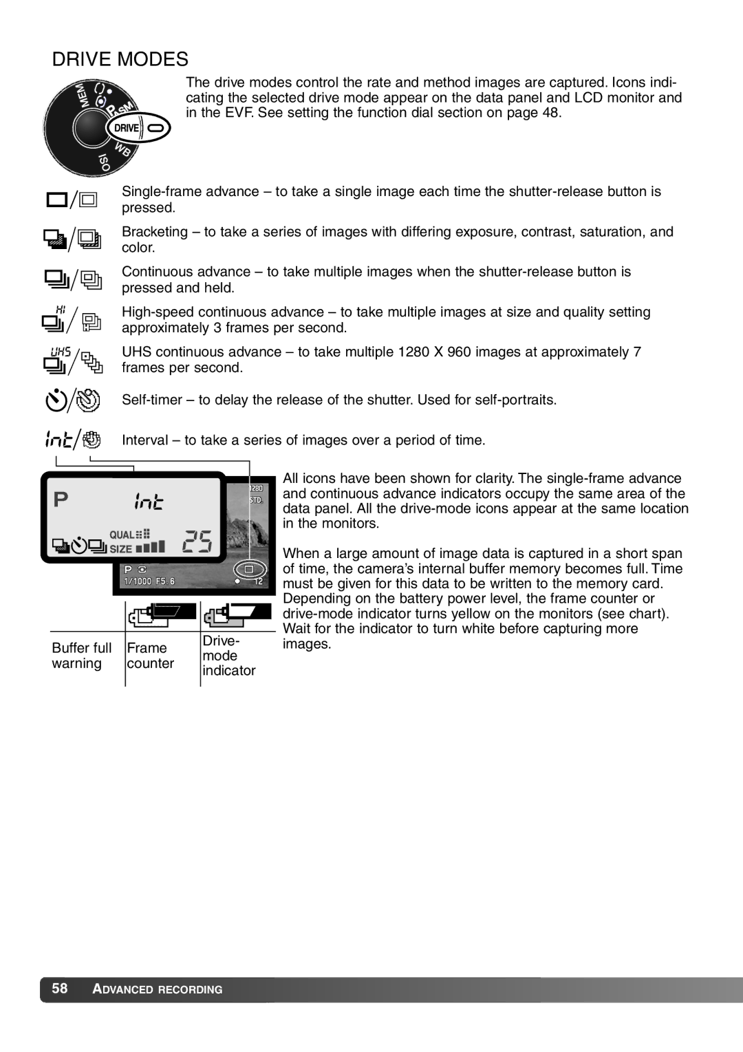 Konica Minolta 7Hi instruction manual Drive Modes 