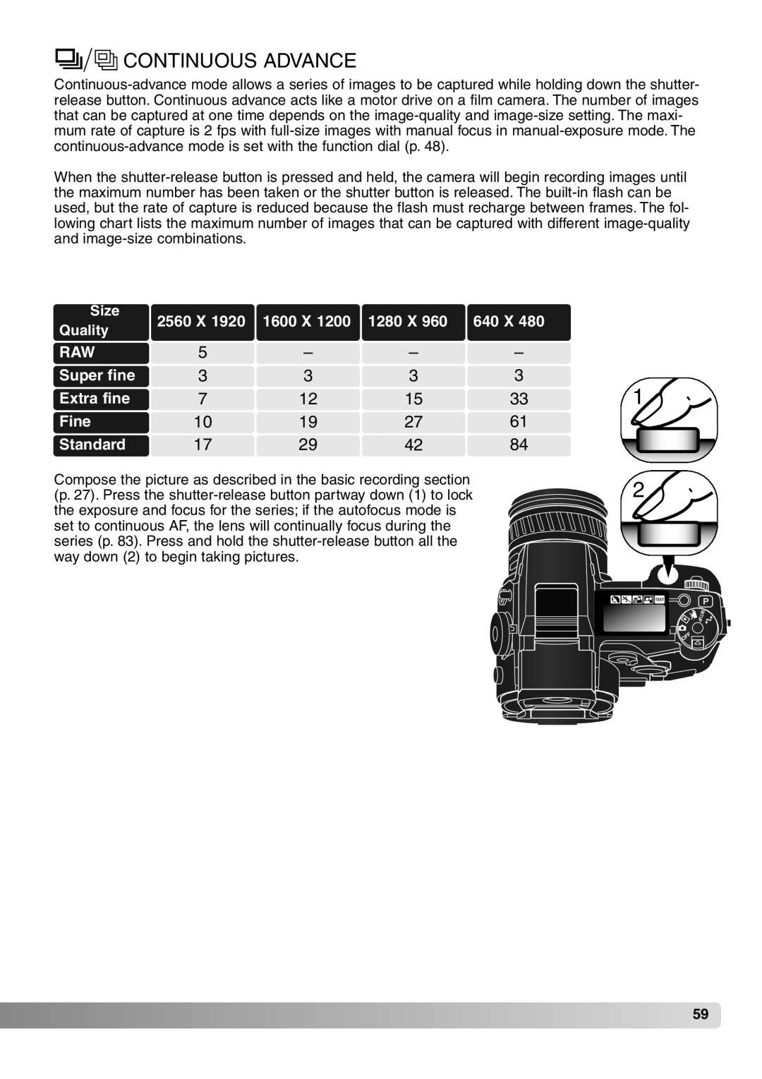 Konica Minolta 7Hi instruction manual Continuous Advance, Raw 