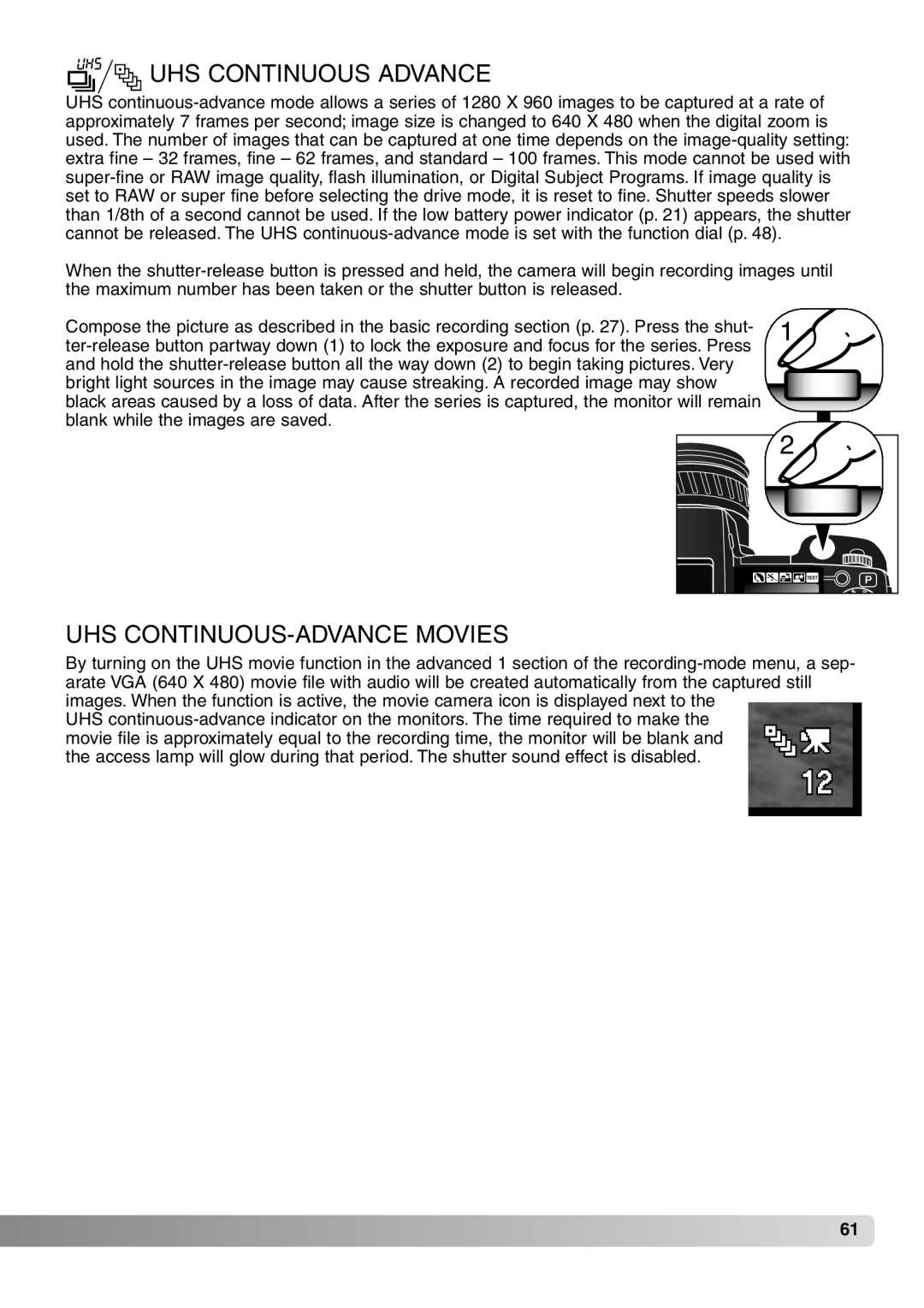 Konica Minolta 7Hi instruction manual UHS Continuous Advance, UHS CONTINUOUS-ADVANCE Movies 