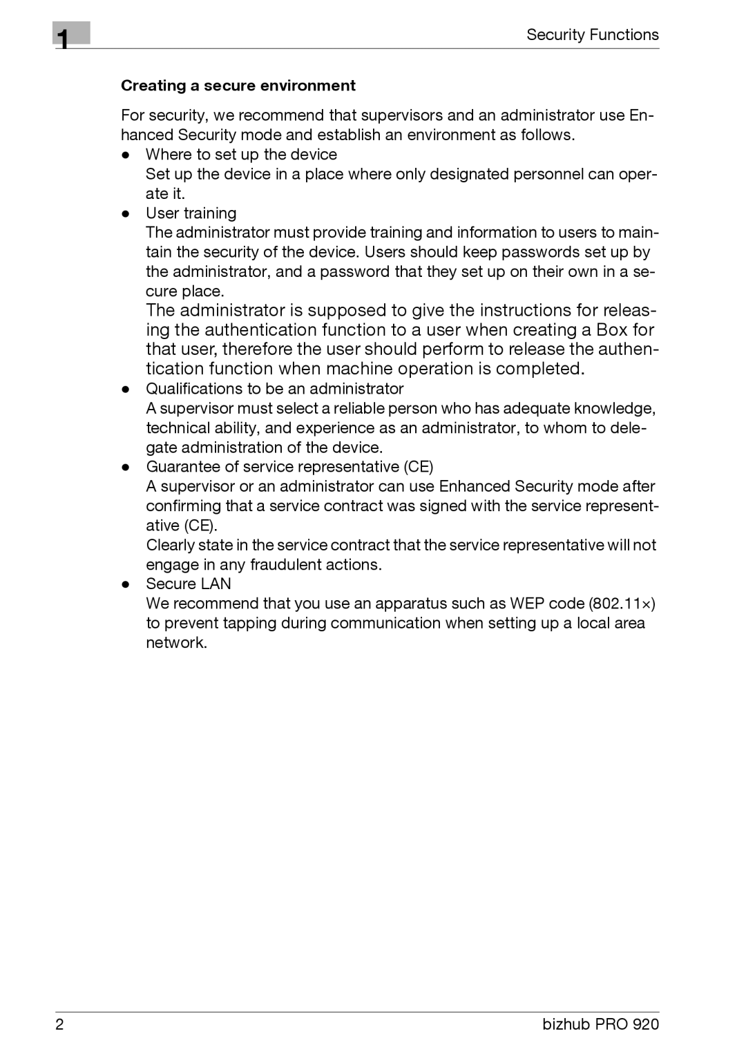 Konica Minolta 920 manual Creating a secure environment 