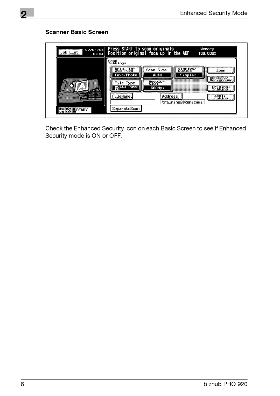 Konica Minolta 920 manual Scanner Basic Screen 