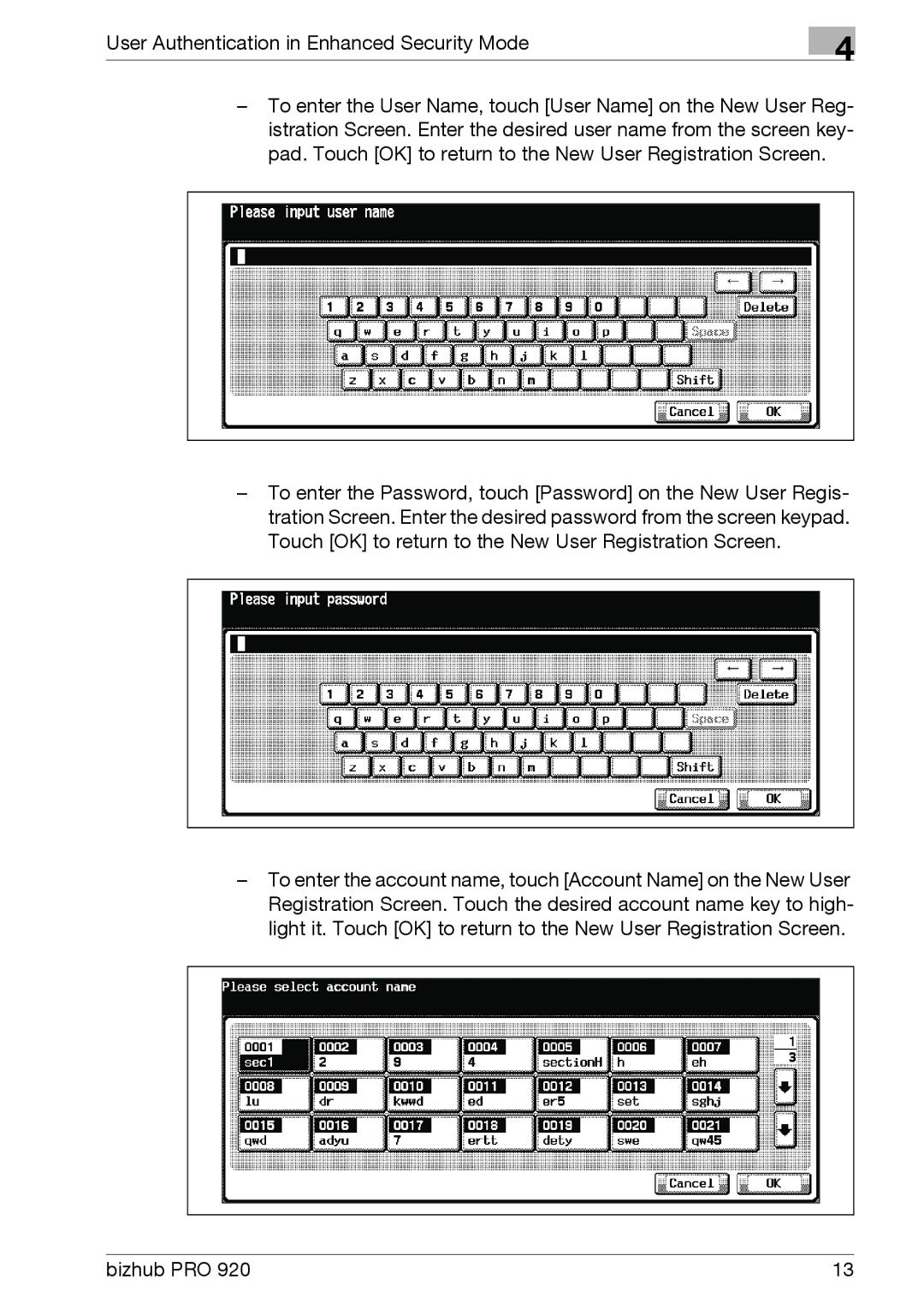 Konica Minolta 920 manual User Authentication in Enhanced Security Mode 