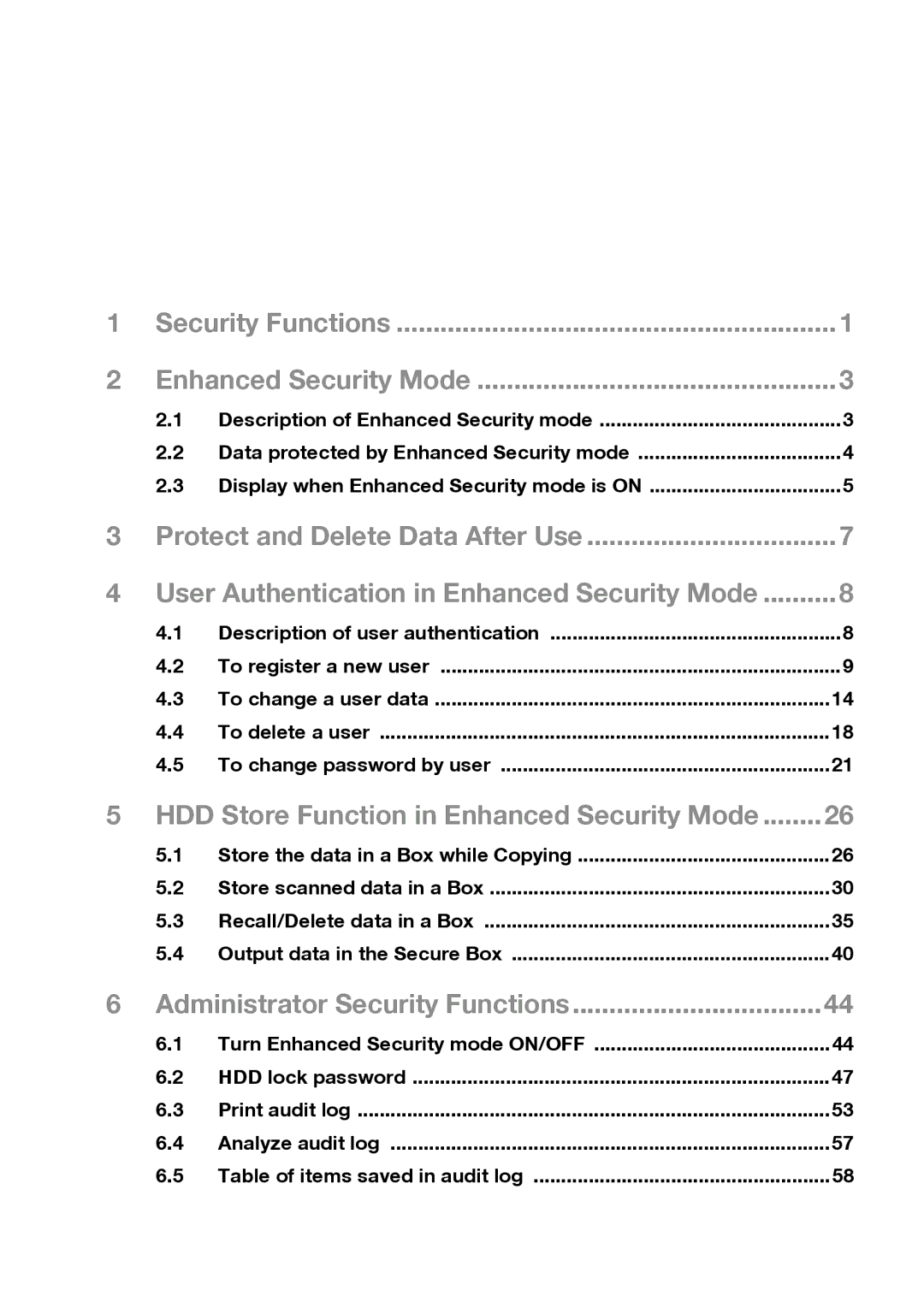 Konica Minolta 920 manual Security Functions Enhanced Security Mode 