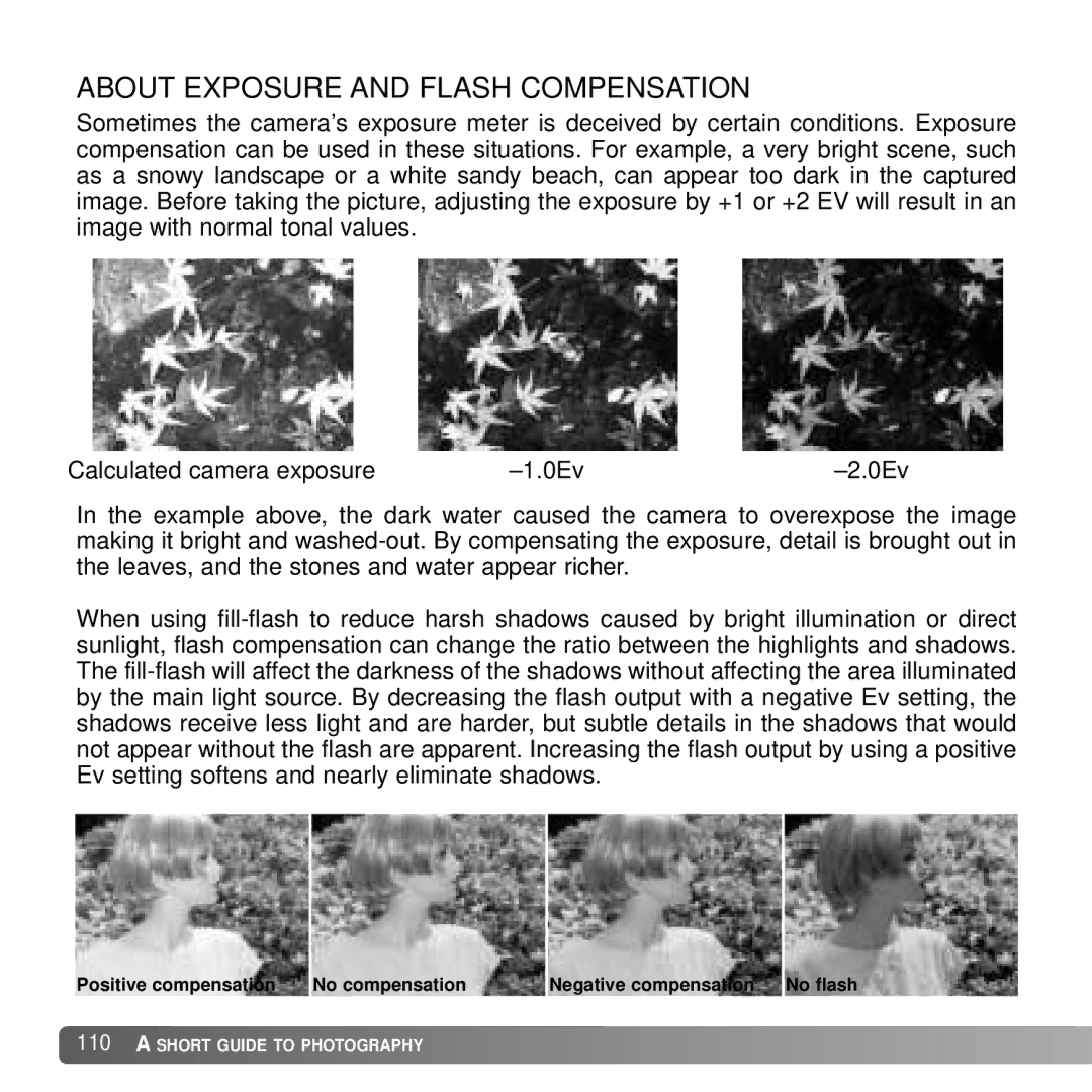 Konica Minolta A2 instruction manual About Exposure and Flash Compensation 