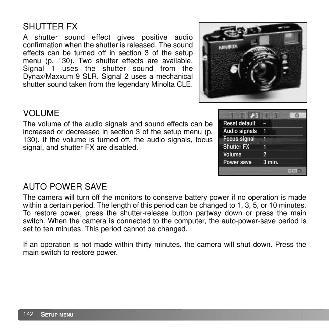 Konica Minolta A2 instruction manual Shutter FX, Volume 