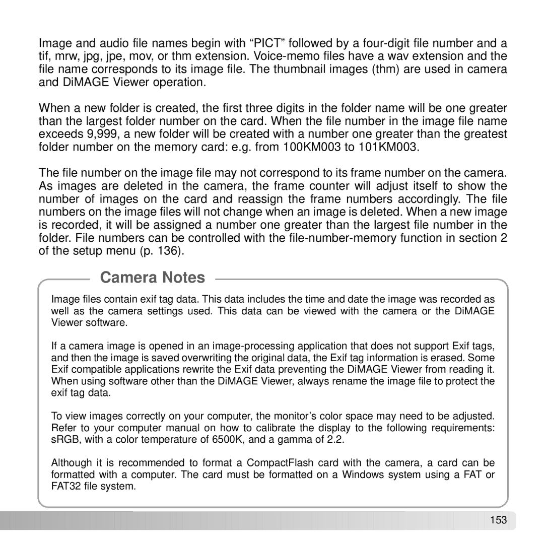 Konica Minolta A2 instruction manual Camera Notes 