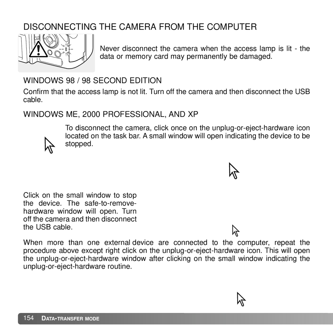 Konica Minolta A2 instruction manual Disconnecting the Camera from the Computer, Windows 98 / 98 Second Edition 