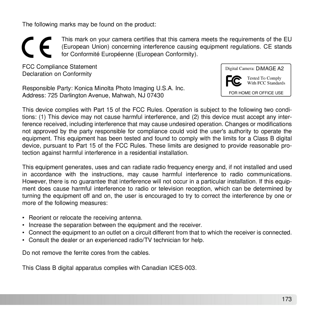 Konica Minolta A2 instruction manual Declaration on Conformity 