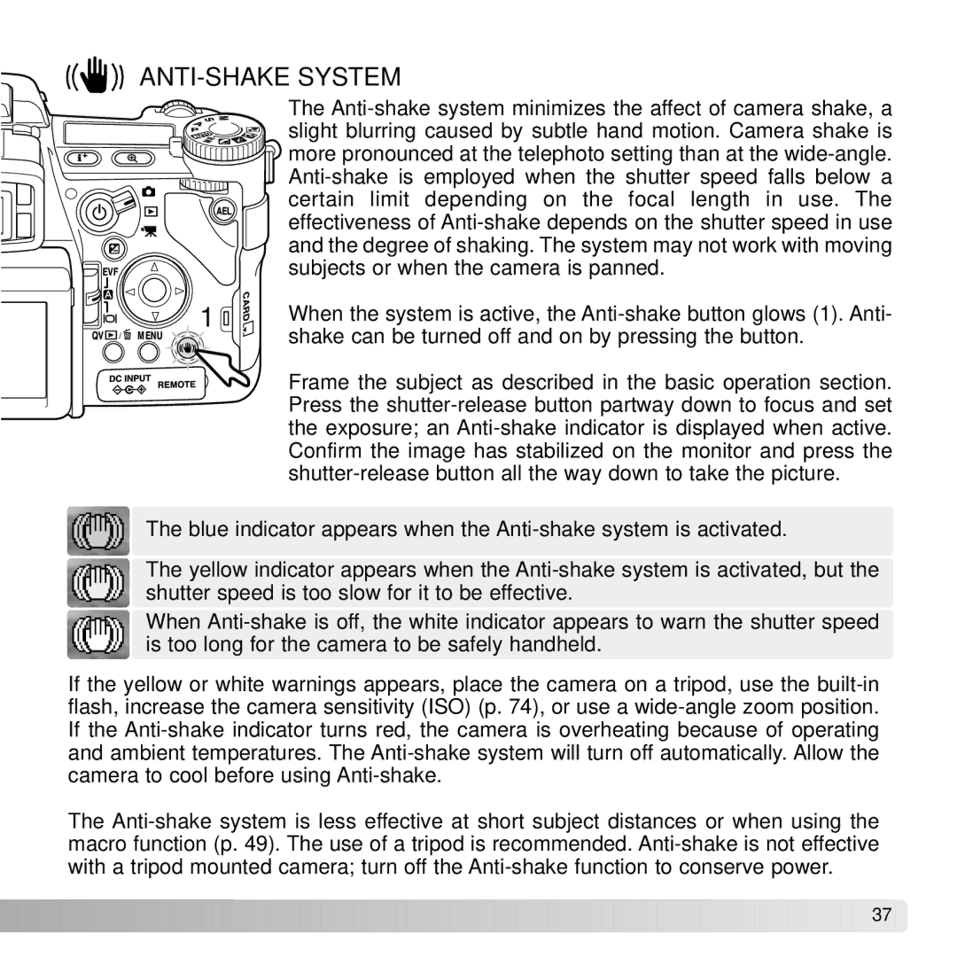 Konica Minolta A2 instruction manual ANTI-SHAKE System 