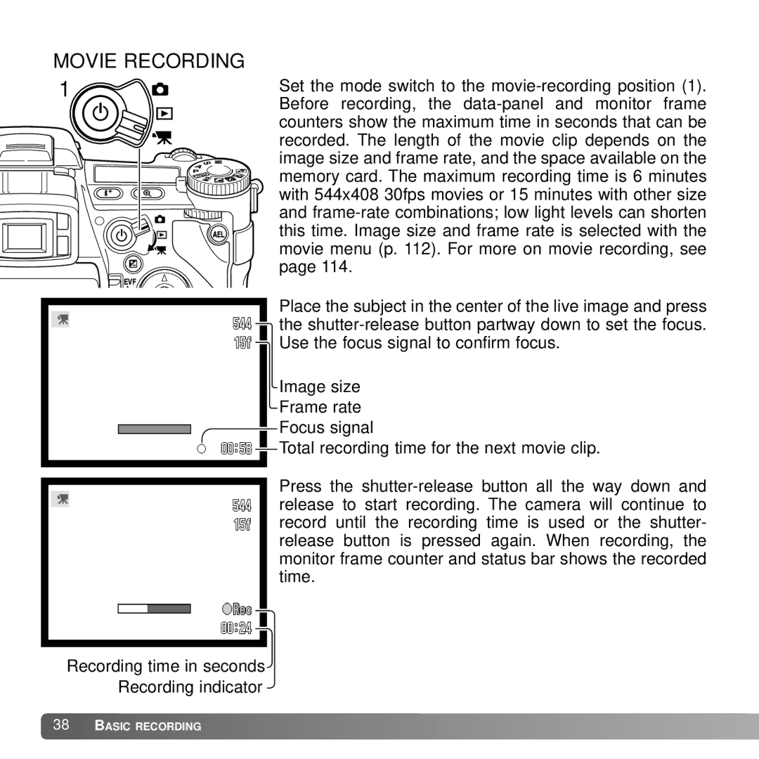 Konica Minolta A2 instruction manual Movie Recording 