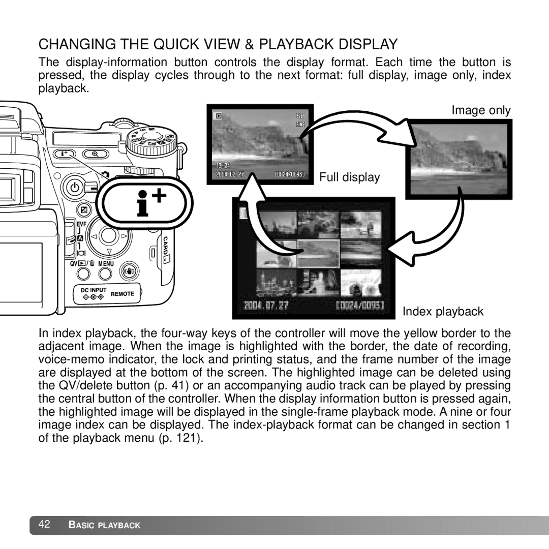 Konica Minolta A2 instruction manual Changing the Quick View & Playback Display 