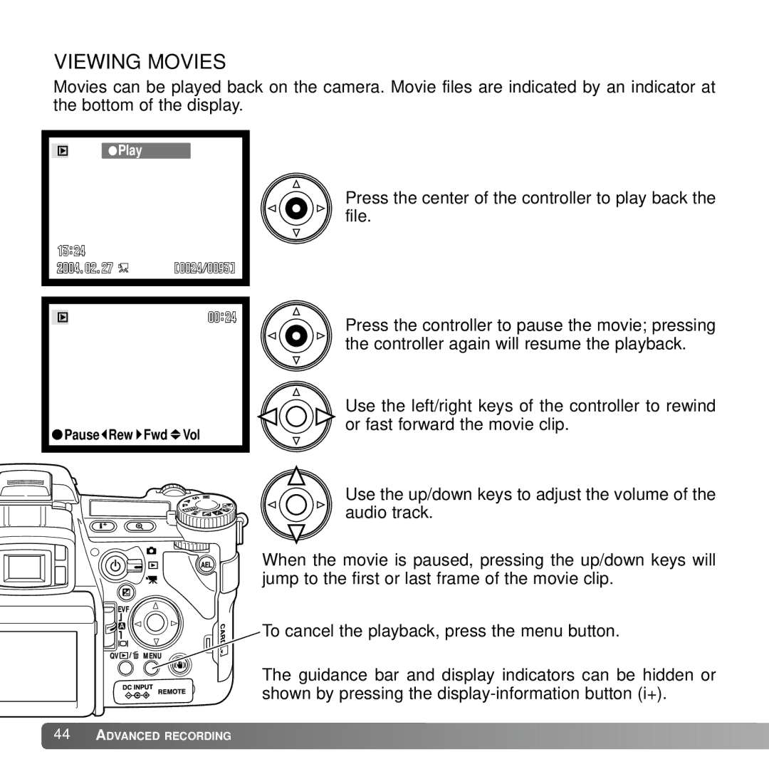 Konica Minolta A2 instruction manual Viewing Movies 