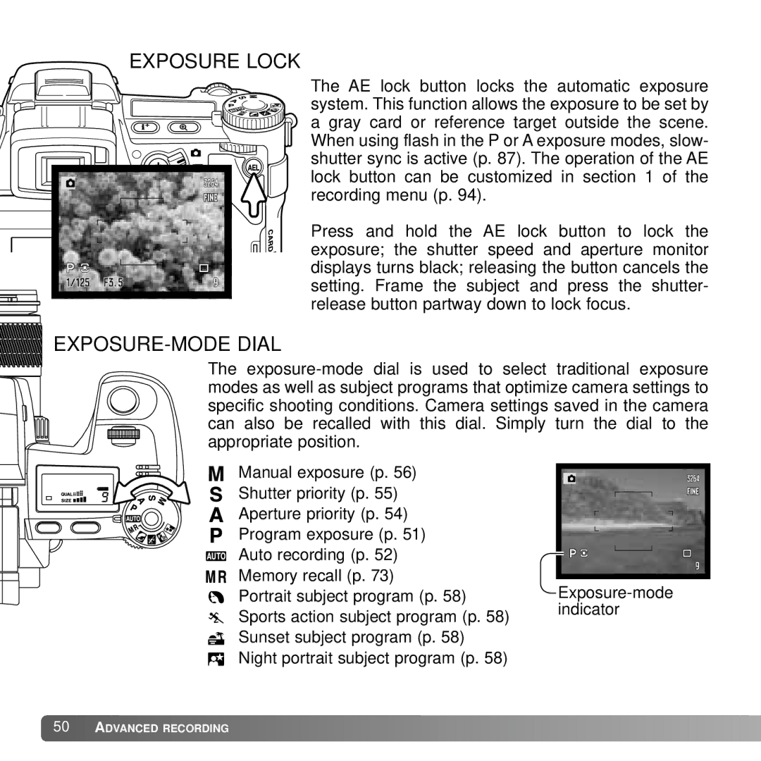 Konica Minolta A2 instruction manual Exposure Lock, EXPOSURE-MODE Dial 