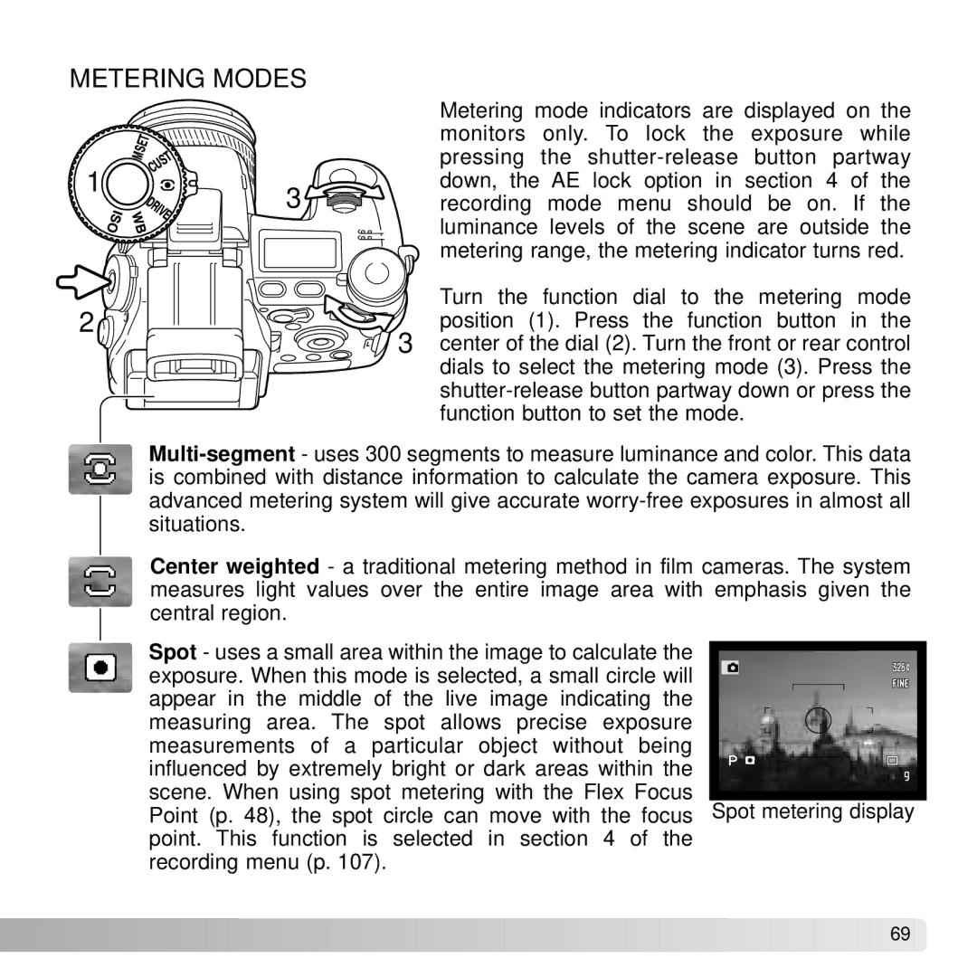 Konica Minolta A2 instruction manual Metering Modes 