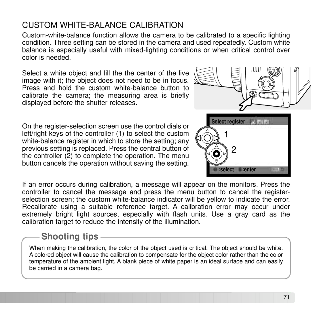 Konica Minolta A2 instruction manual Custom WHITE-BALANCE Calibration 