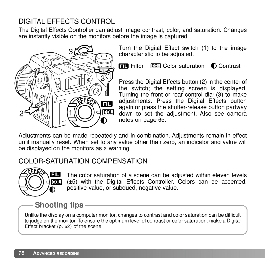 Konica Minolta A2 instruction manual Digital Effects Control, COLOR-SATURATION Compensation 