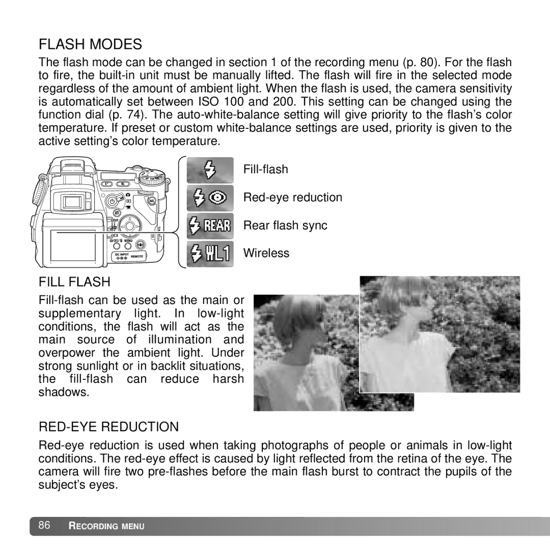 Konica Minolta A2 instruction manual Flash Modes, Fill Flash 