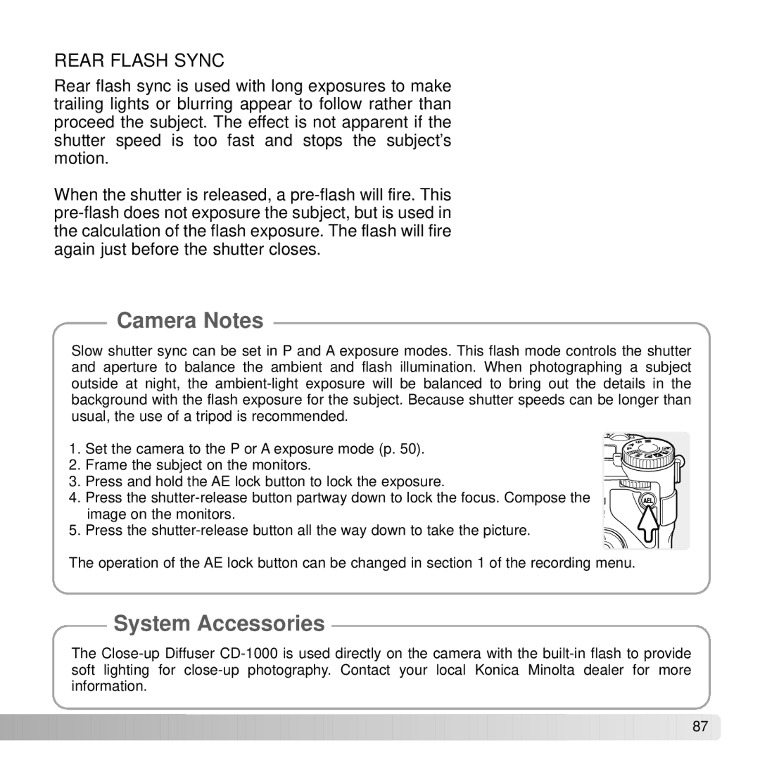 Konica Minolta A2 instruction manual Rear Flash Sync 