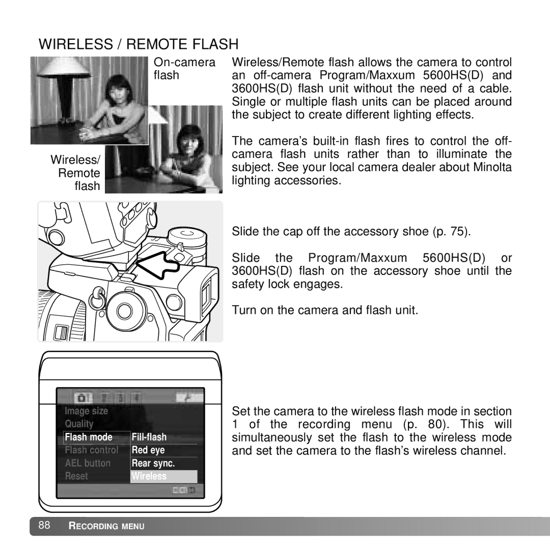 Konica Minolta A2 instruction manual Wireless / Remote Flash 