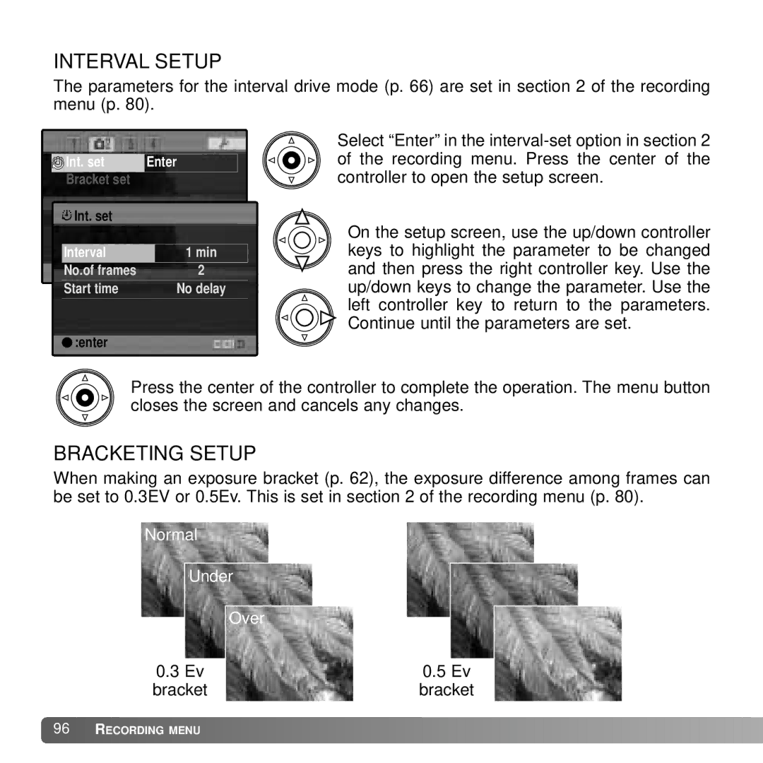 Konica Minolta A2 instruction manual Interval Setup, Bracketing Setup 