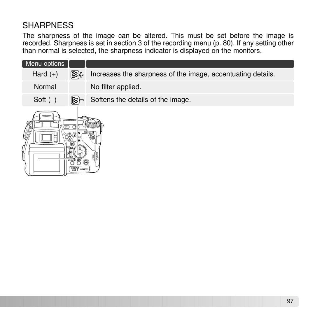 Konica Minolta A2 instruction manual Soft Normal, Sharpness 