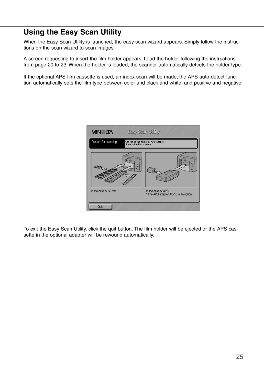 Konica Minolta AF-2840 instruction manual Using the Easy Scan Utility 