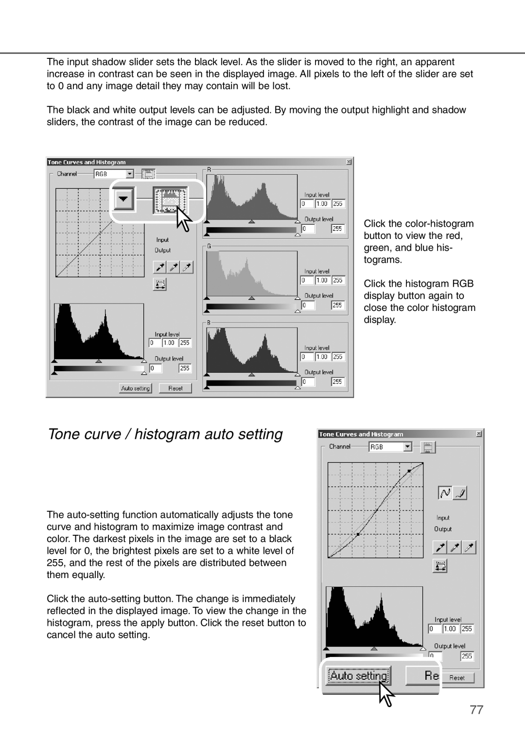 Konica Minolta AF-2840 instruction manual Tone curve / histogram auto setting 