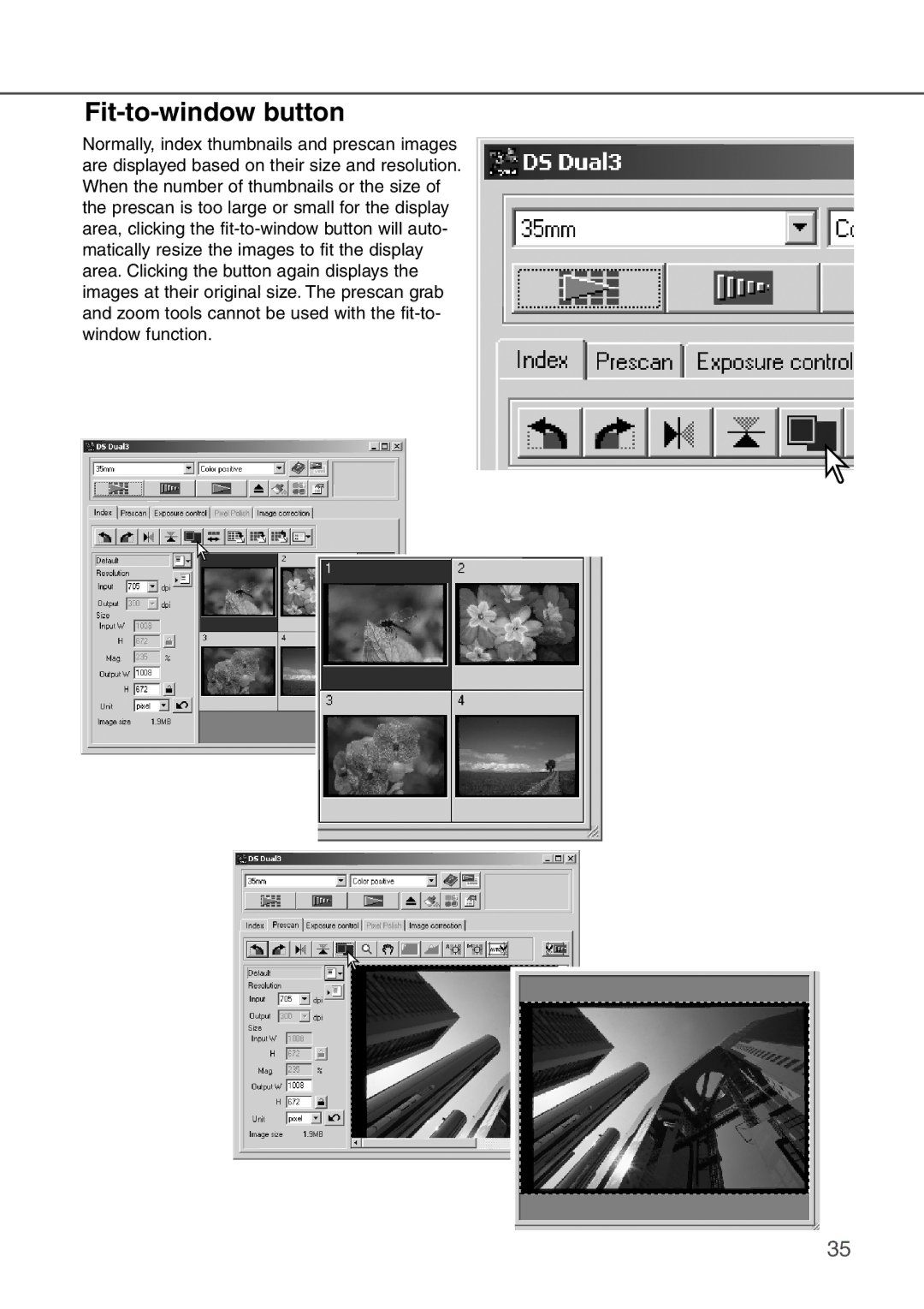 Konica Minolta AF-2840 instruction manual Fit-to-window button 