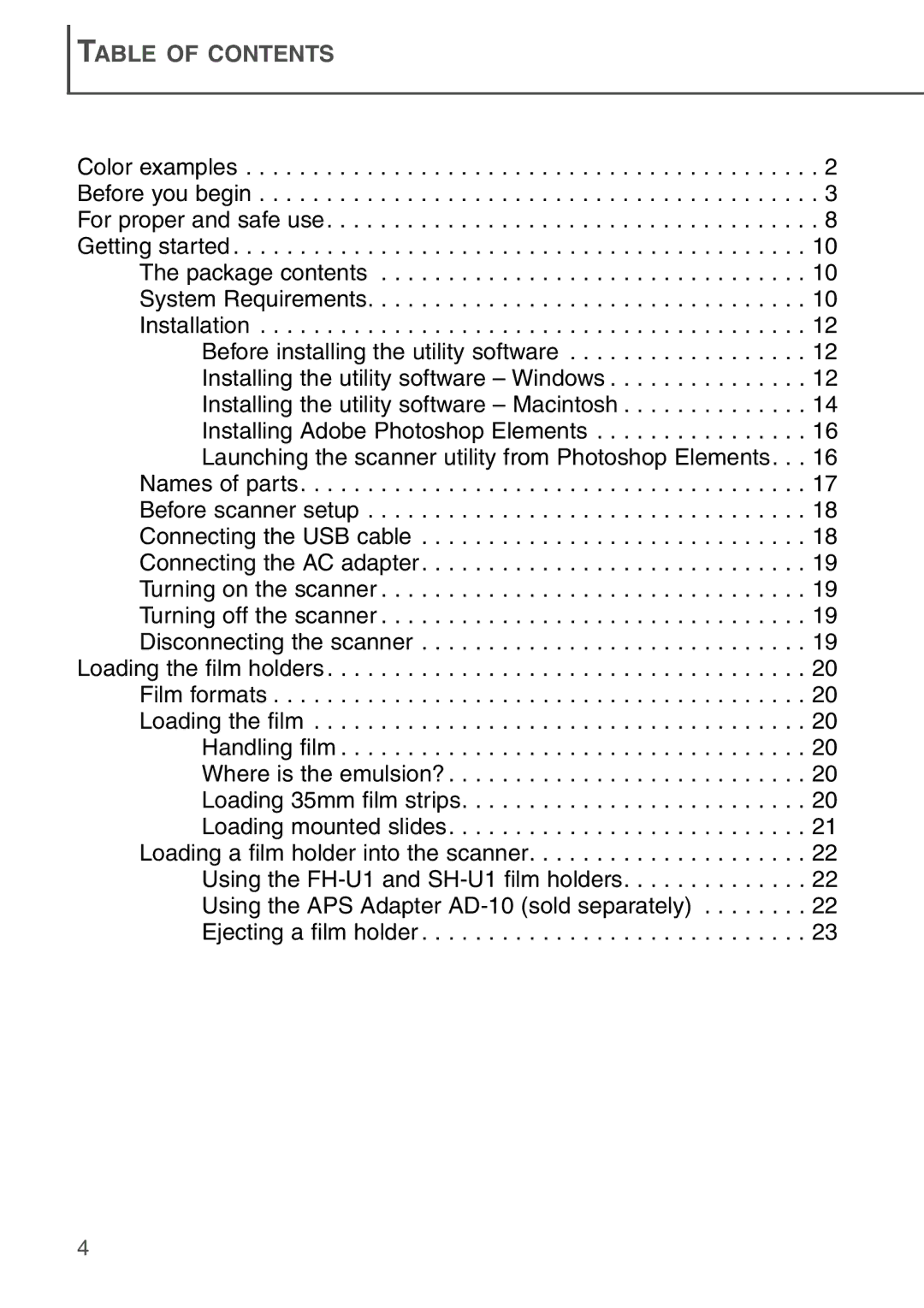 Konica Minolta AF-2840 instruction manual Table of Contents 