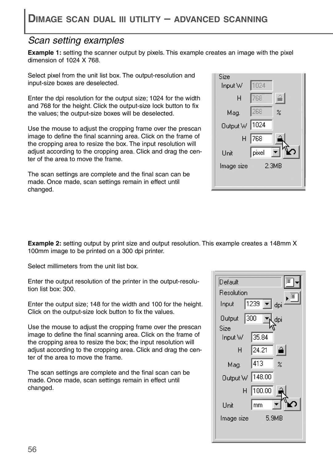 Konica Minolta AF-2840 instruction manual Scan setting examples 