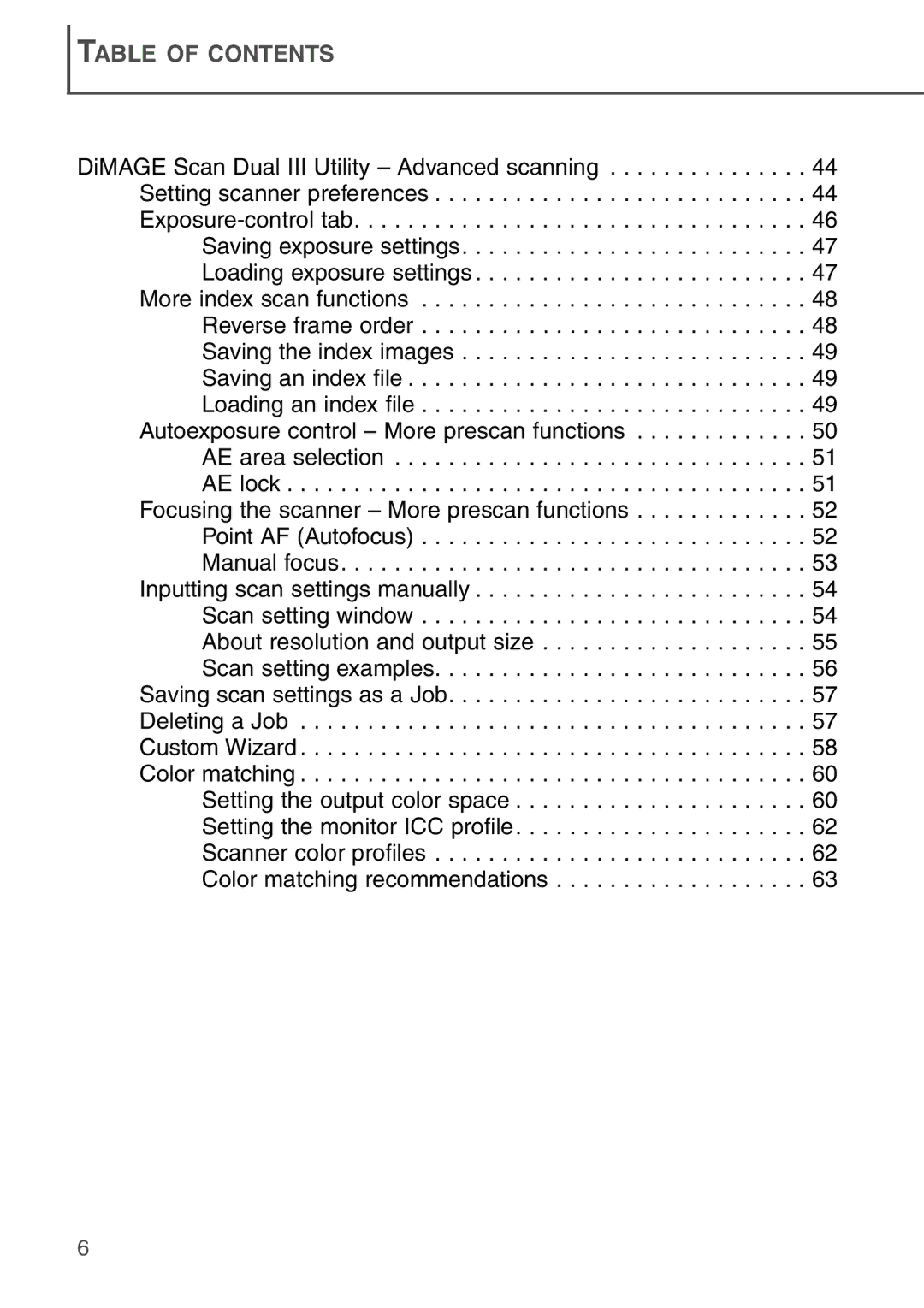 Konica Minolta AF-2840 instruction manual Table of Contents 