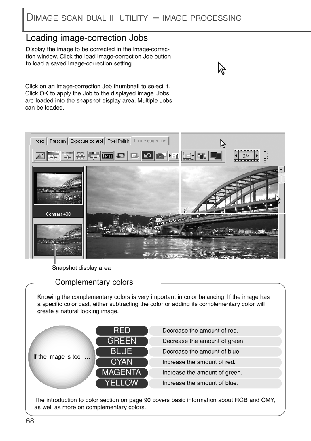 Konica Minolta AF-2840 instruction manual Loading image-correction Jobs, Complementary colors 