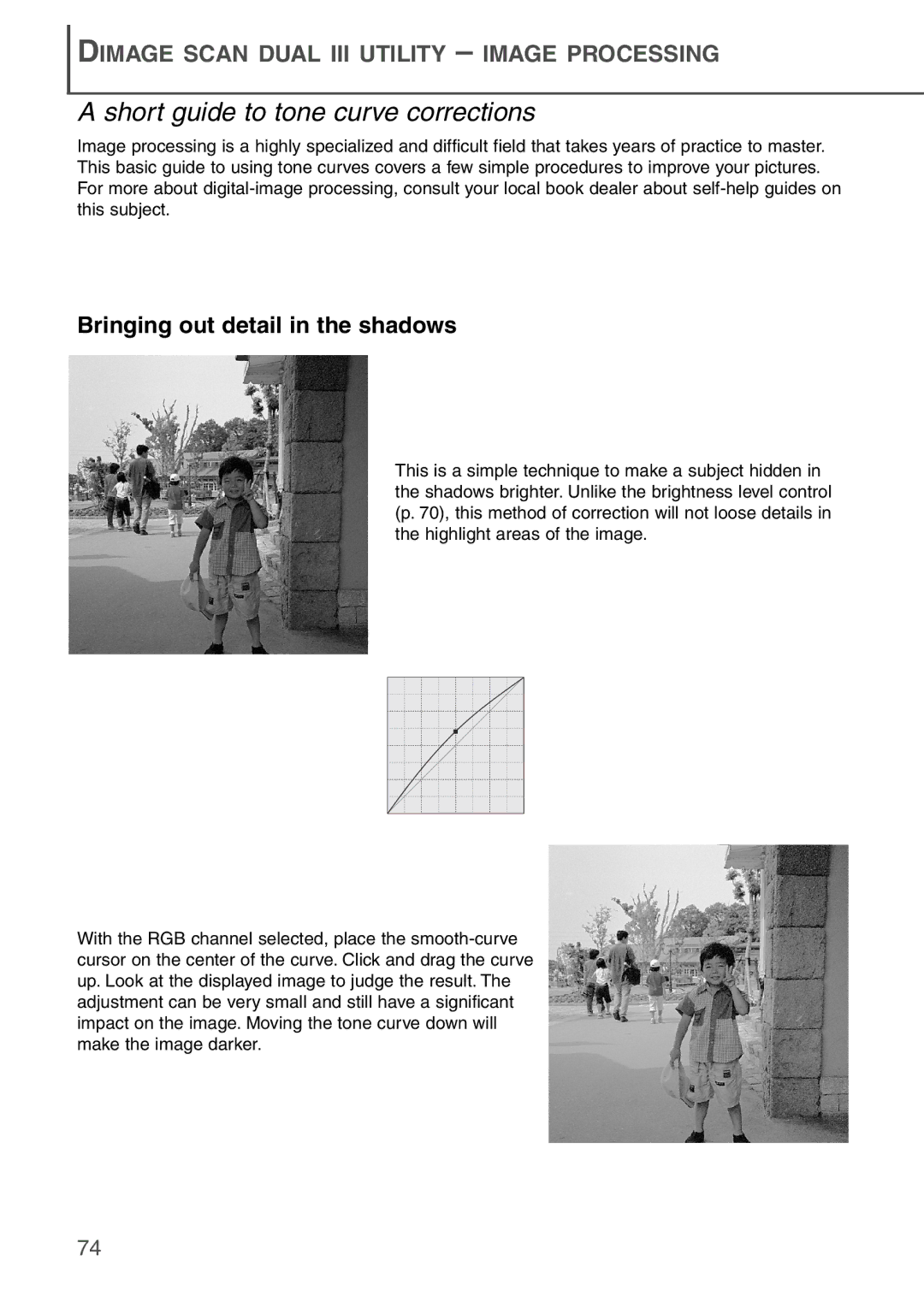 Konica Minolta AF-2840 instruction manual Short guide to tone curve corrections, Bringing out detail in the shadows 