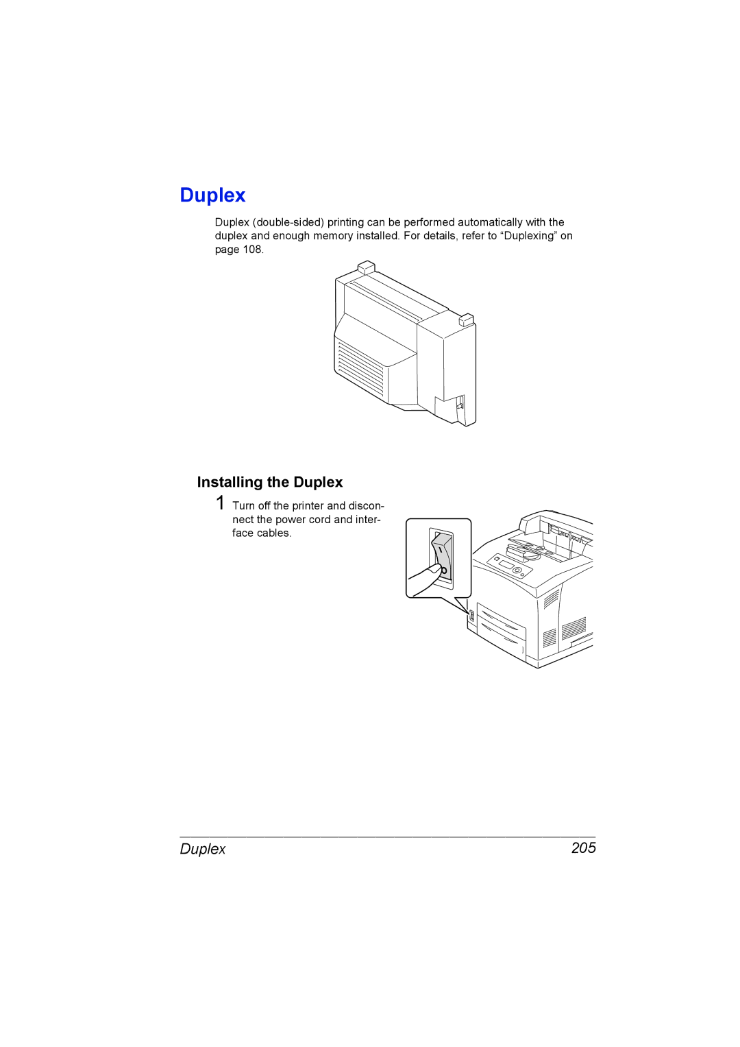 Konica Minolta bizhub 40p manual Installing the Duplex, Duplex 205 