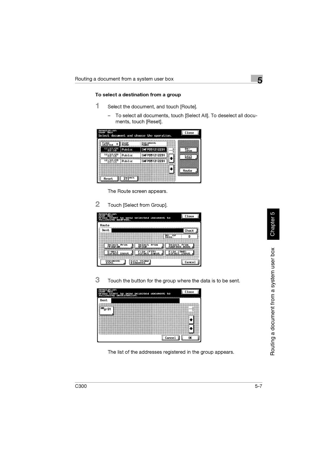 Konica Minolta bizhub C300 manual To select a destination from a group 