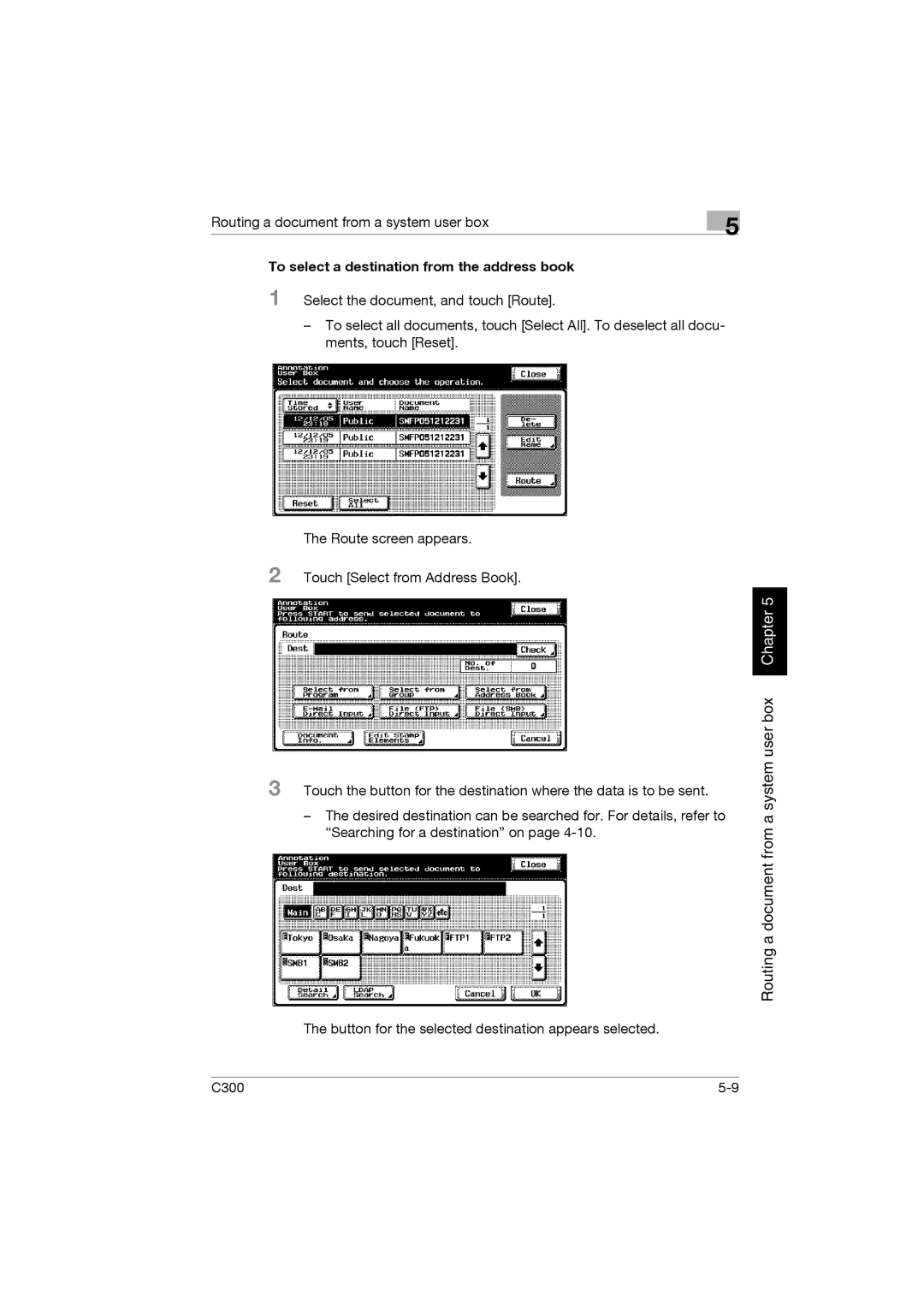 Konica Minolta bizhub C300 manual To select a destination from the address book 