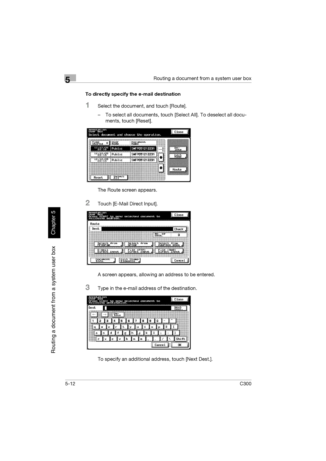 Konica Minolta bizhub C300 manual To directly specify the e-mail destination 