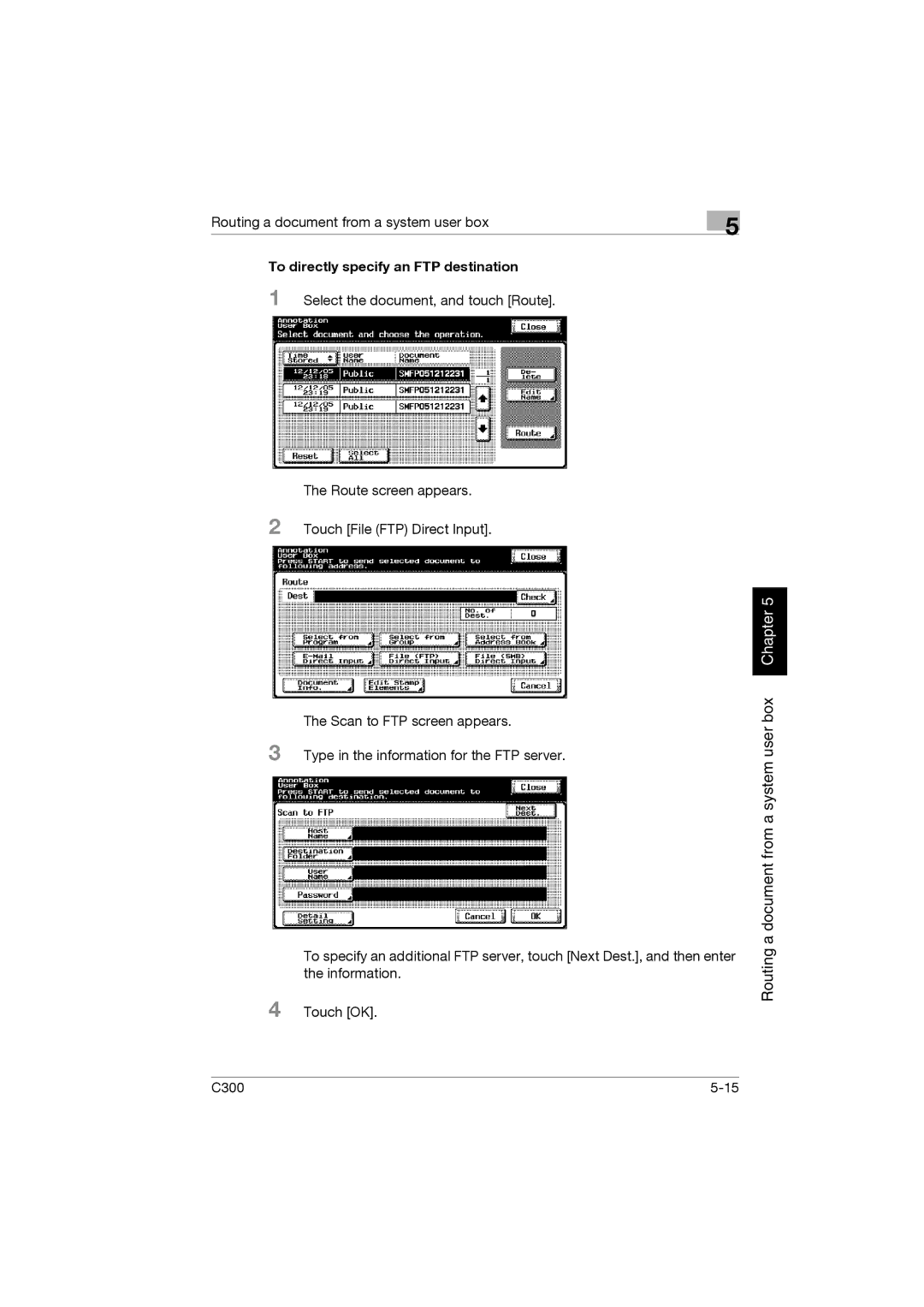 Konica Minolta bizhub C300 manual To directly specify an FTP destination 