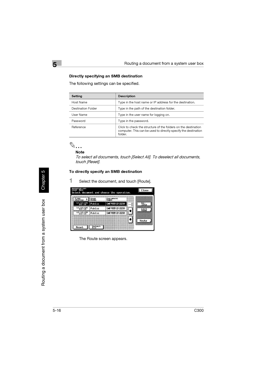 Konica Minolta bizhub C300 manual Directly specifying an SMB destination 