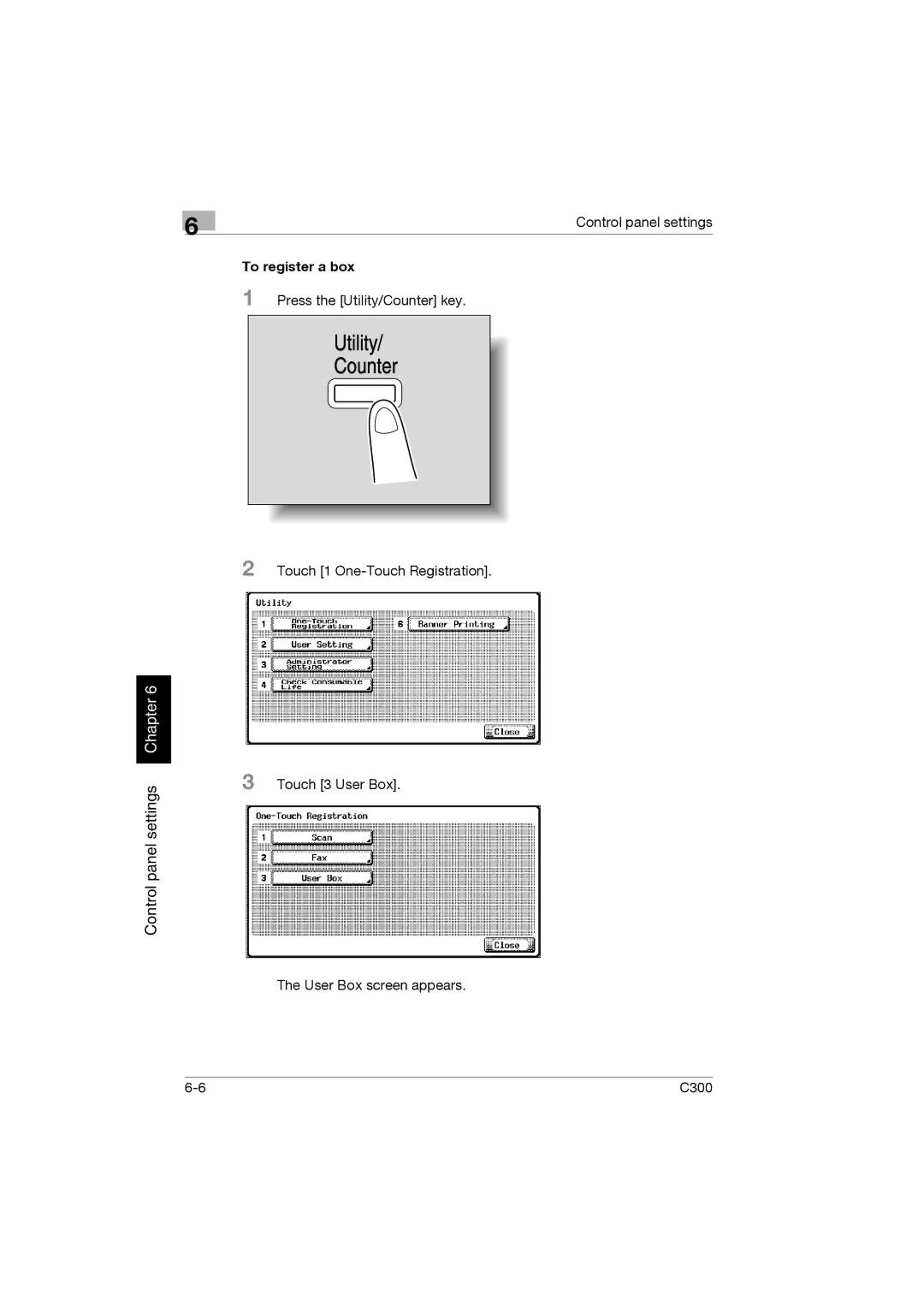 Konica Minolta bizhub C300 manual Utility Counter, To register a box 